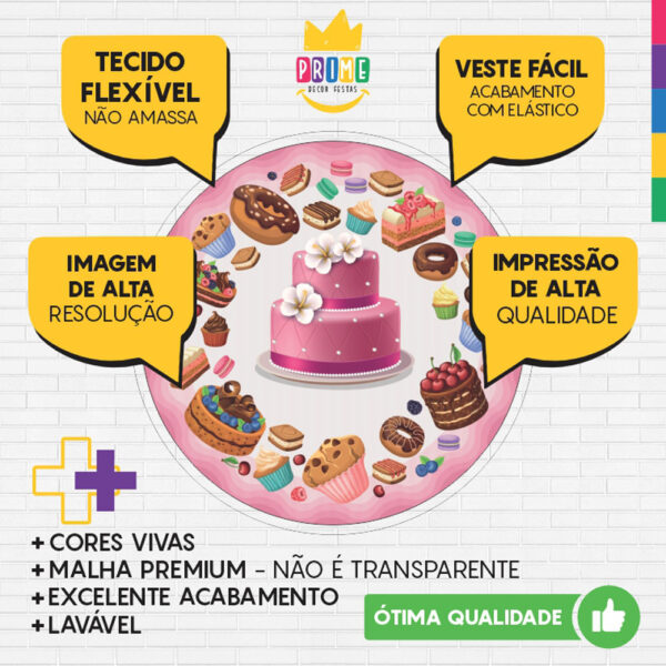 Painel Redondo 3D Confeitaria Bolo Tecido Sublimado - Image 3