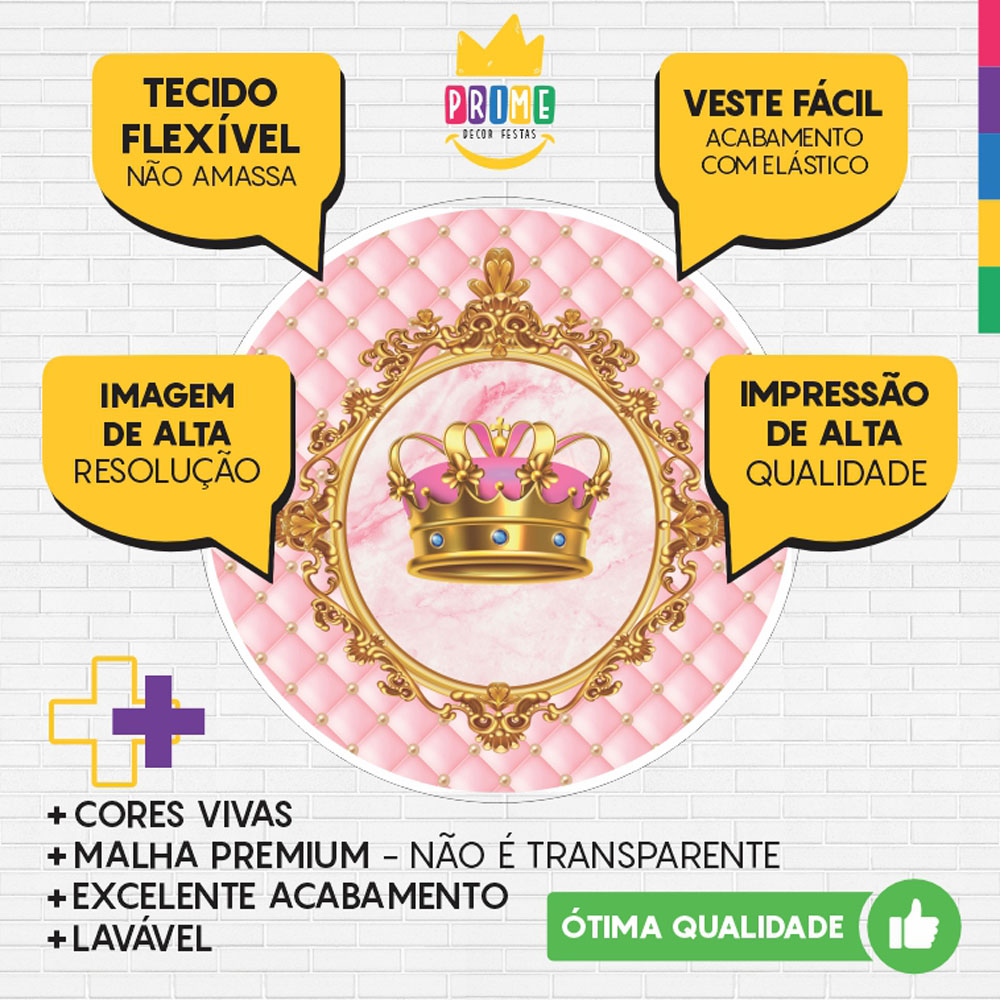 Painel Redondo 3D Coroa Rosa Tecido Sublimado - Imagem 3
