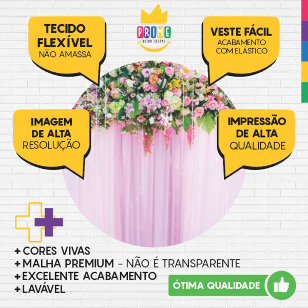 Painel Redondo 3D Cortina de Flores Tecido Sublimado - Image 3