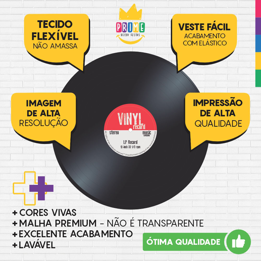 Painel Redondo 3D Disco Vinil Tecido Sublimado - Imagem 3