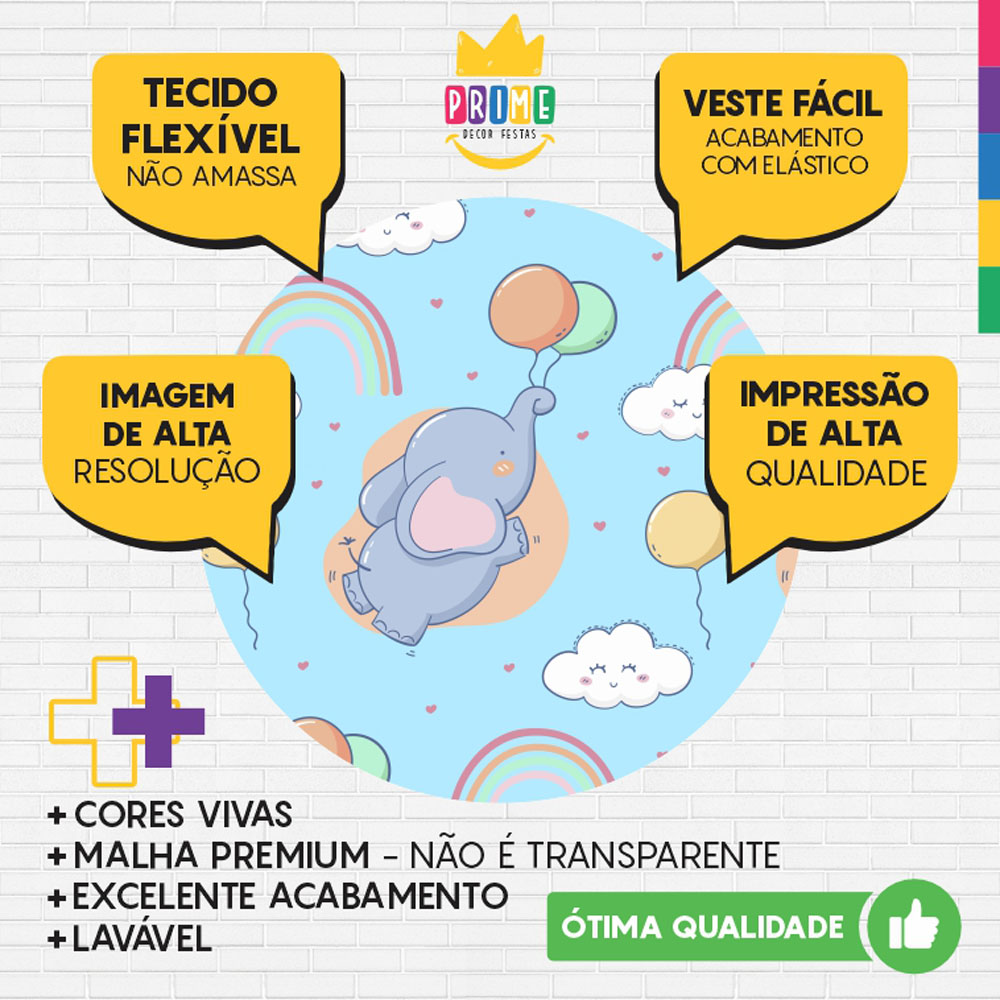 Painel Redondo 3D Elefantinho Tecido Sublimado - Imagem 3