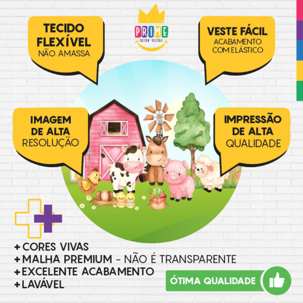 Painel Redondo 3D Fazendinha Tecido Sublimado - Image 3