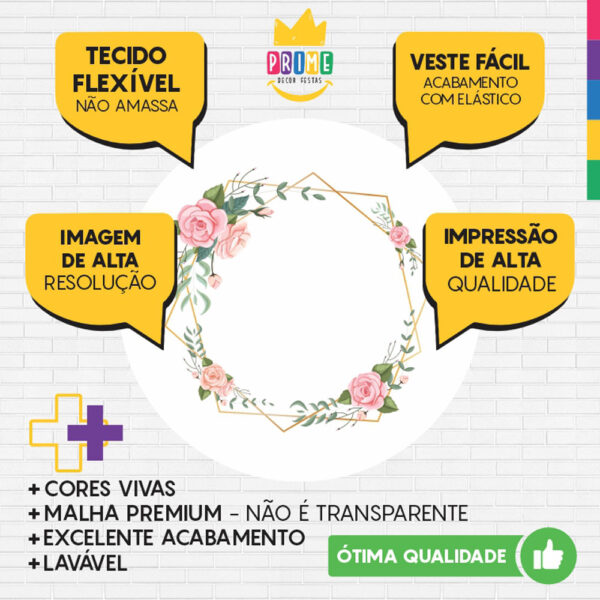 Painel Redondo 3D Floral Branco Tecido Sublimado - Image 3
