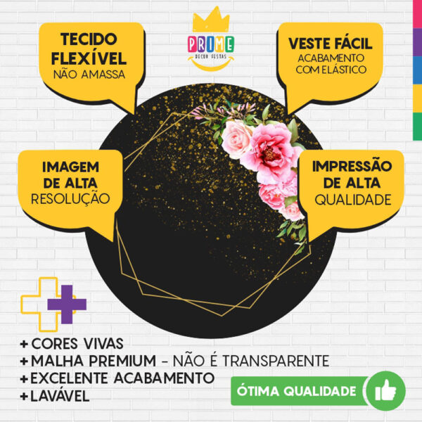 Painel Redondo 3D Floral Preto Tecido Sublimado - Image 3