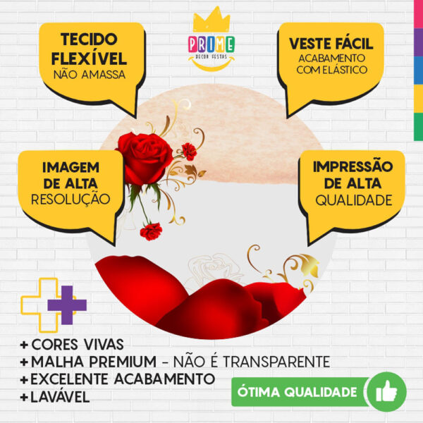 Painel Redondo 3D Floral Vermelho Tecido Sublimado - Image 3