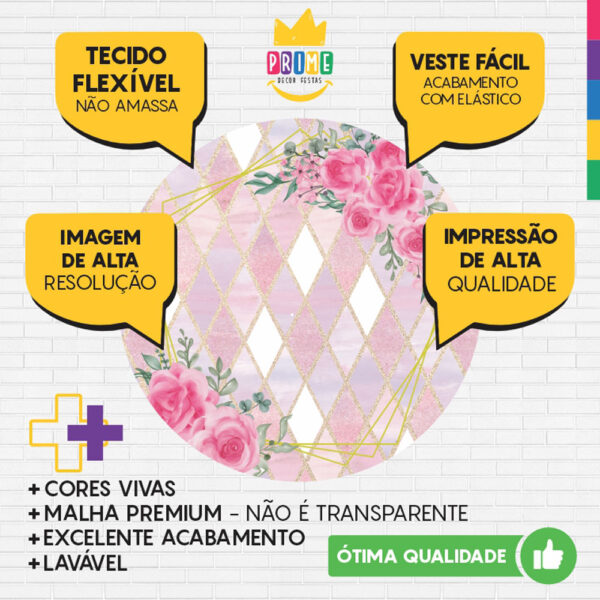 Painel Redondo 3D Floral Rosa Tecido Sublimado - Image 3