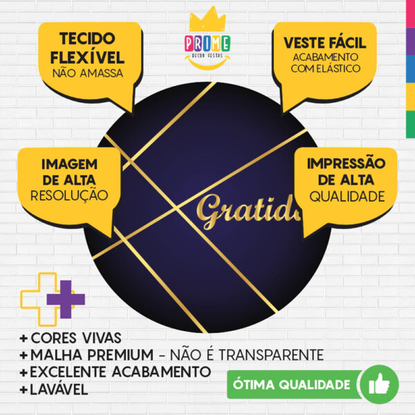Painel Redondo 3D Gratidão Azul Tecido Sublimado - Image 3