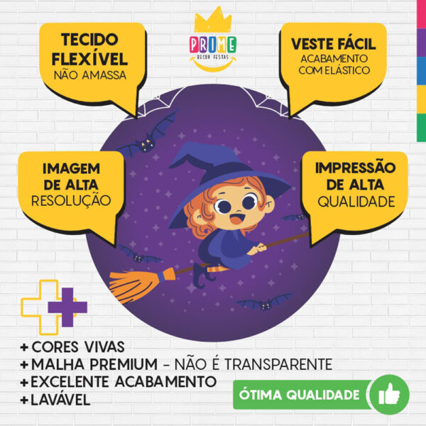 Painel Redondo 3D Halloween Roxo Tecido Sublimado - Image 3