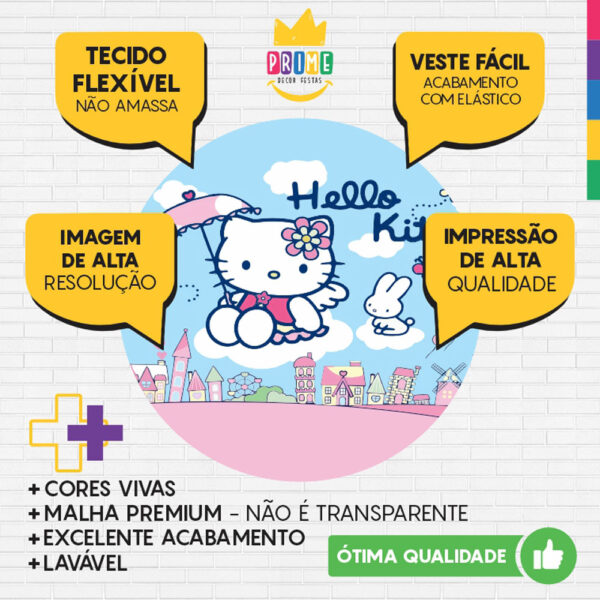 Painel Redondo 3D Hello Kitty Tecido Sublimado - Image 3