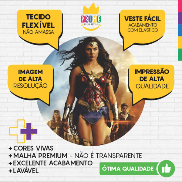 Painel Redondo 3D Mulher Maravilha Tecido Sublimado - Image 3