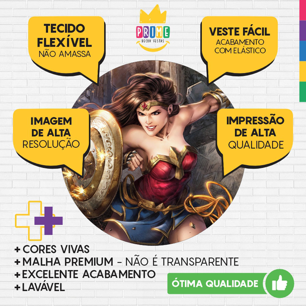Painel Redondo 3D Mulher Maravilha Tecido Sublimado - Imagem 3