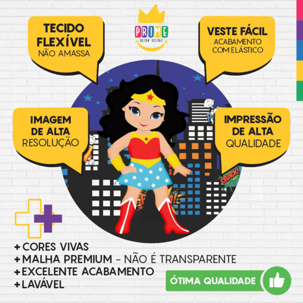 Painel Redondo 3D Mulher Maravilha Cute Tecido Sublimado - Image 3