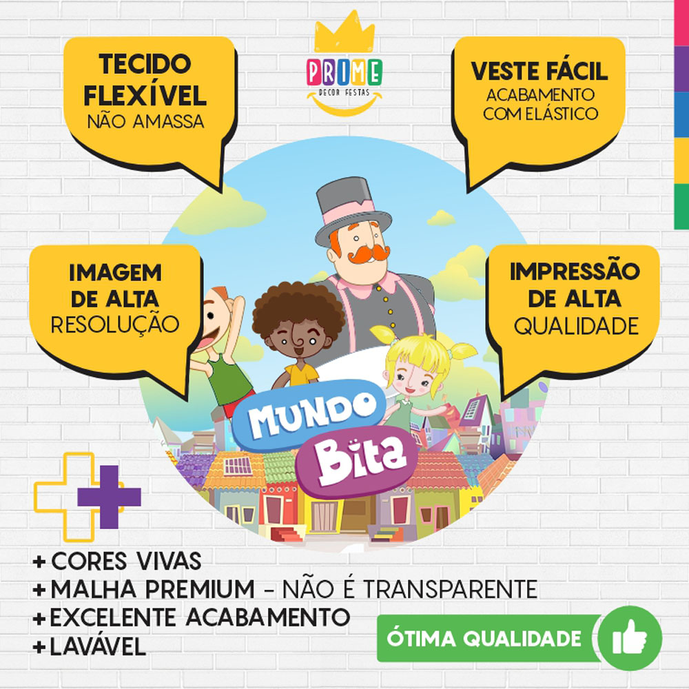 Painel Redondo 3D Mundo Bita Tecido Sublimado - Imagem 3