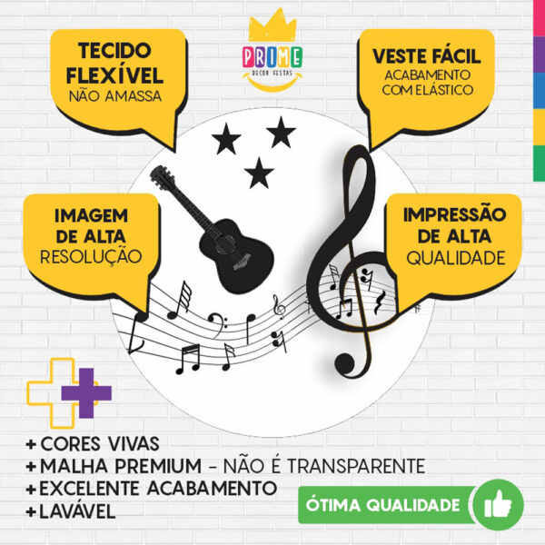 Painel Redondo 3D Musica Branco Tecido Sublimado - Image 3