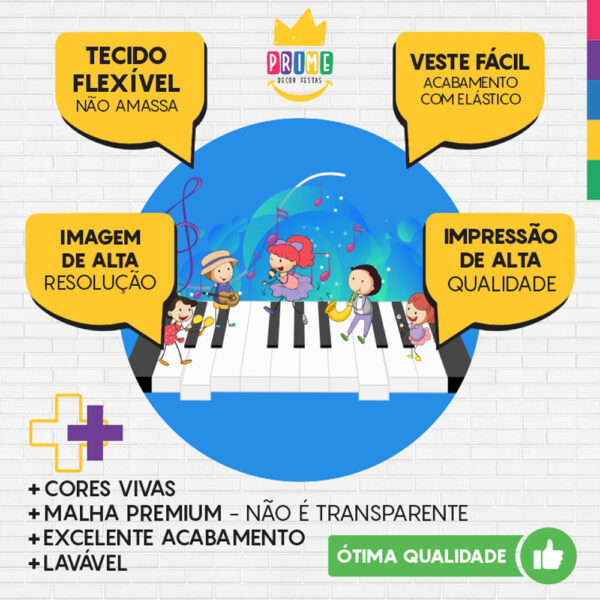 Painel Redondo 3D Musica Azul Tecido Sublimado - Image 3