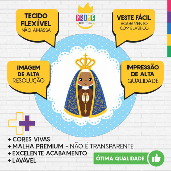 Painel Redondo 3D Nossa Senhora Aparecida Cute Tecido Sublimado - Image 3