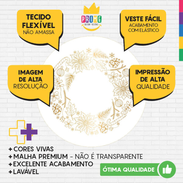 Painel Redondo 3D Feliz Natal Branco Tecido Sublimado - Image 3