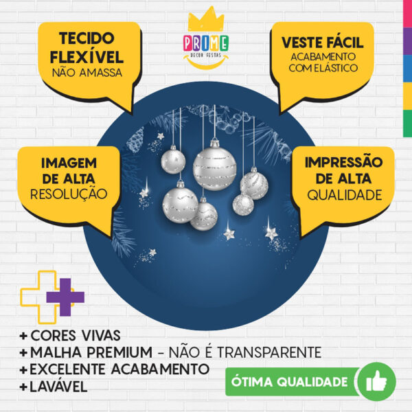 Painel Redondo 3D Feliz Natal Azul Tecido Sublimado - Image 3