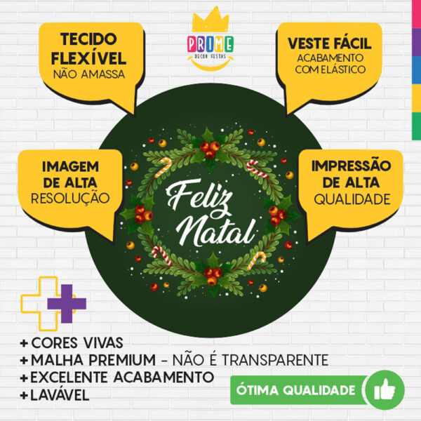 Painel Redondo 3D Feliz Natal Verde Tecido Sublimado - Image 3
