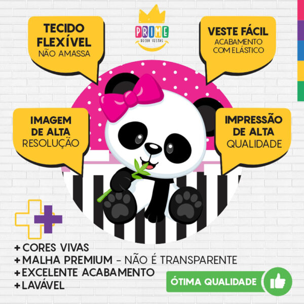 Painel Redondo 3D Panda Rosa Tecido Sublimado - Image 3