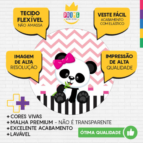 Painel Redondo 3D Panda Listra Rosa Tecido Sublimado - Image 3