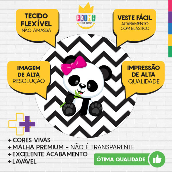 Painel Redondo 3D Panda Listra Tecido Sublimado - Image 3