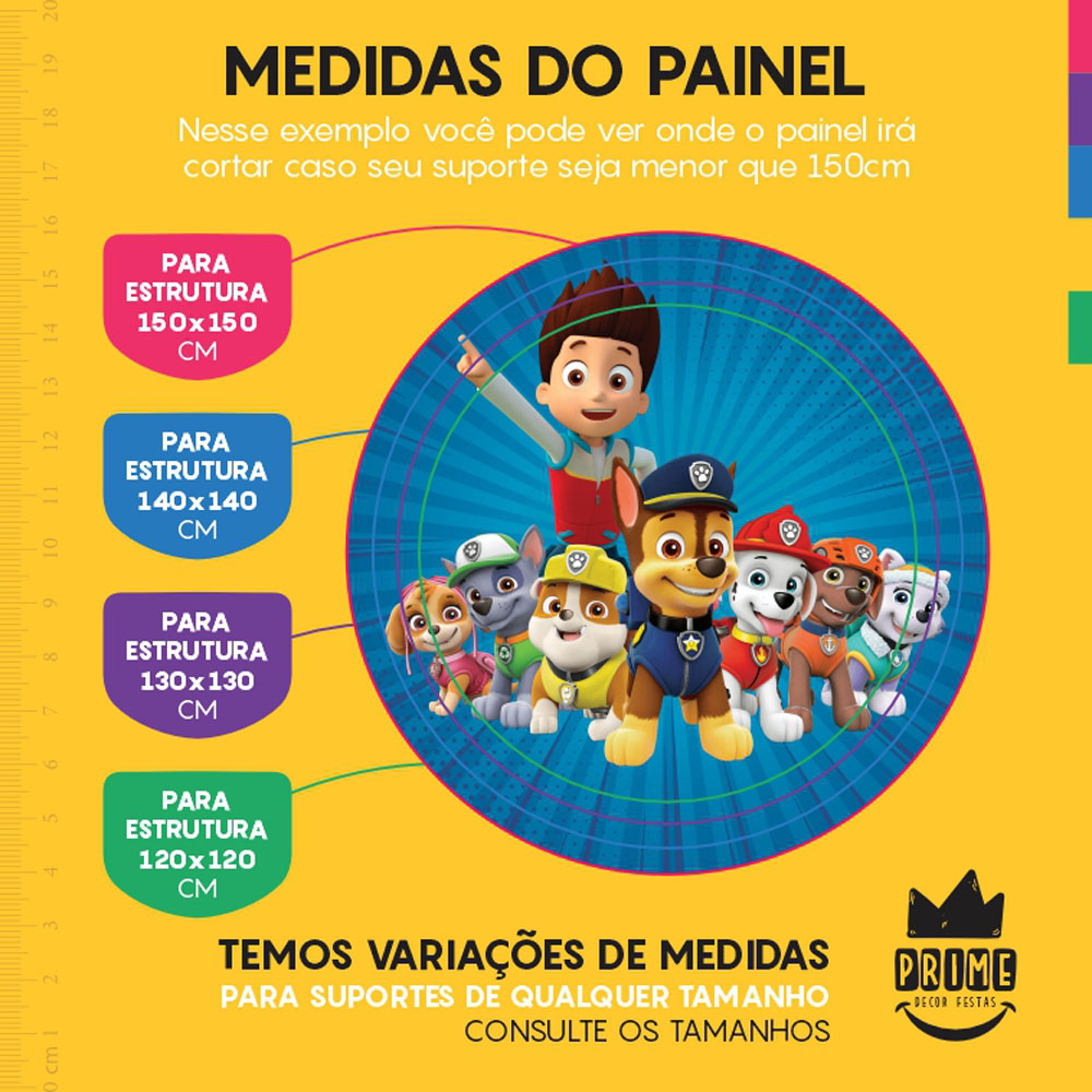 Painel Redondo 3D Patrulha Canina Tecido Sublimado - Imagem 4