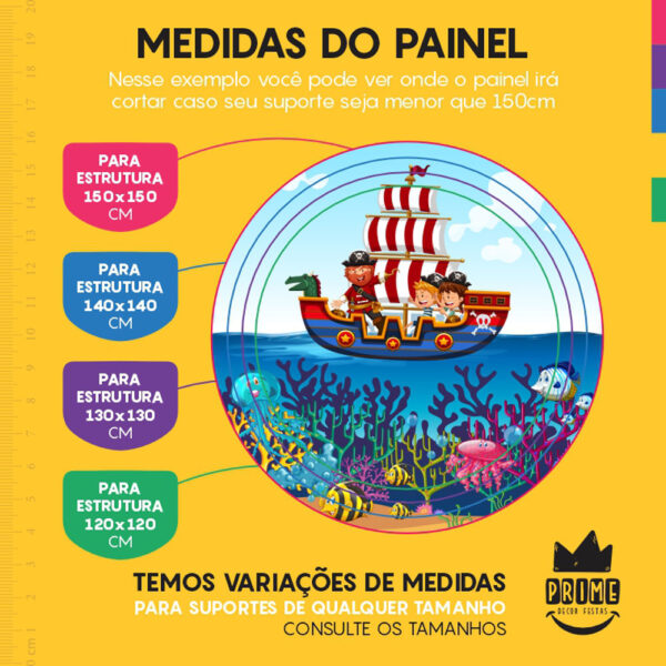 Painel Redondo 3D Pirata Baby Navio Tecido Sublimado - Image 4