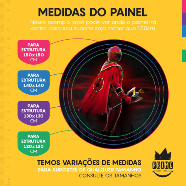 Painel Redondo 3D Power Rangers Tecido Sublimado - Image 4