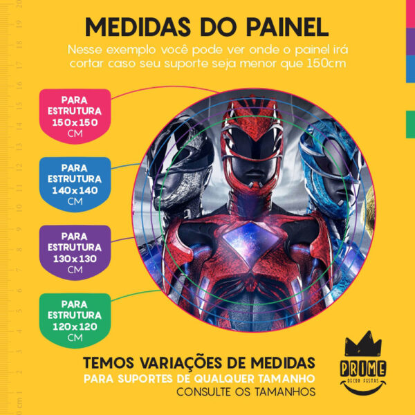 Painel Redondo 3D Power Rangers Tecido Sublimado - Image 4