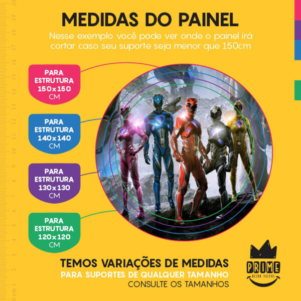 Painel Redondo 3D Power Rangers Tecido Sublimado - Image 4