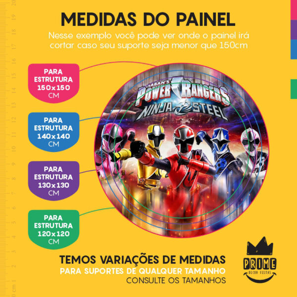 Painel Redondo 3D Power Rangers Tecido Sublimado - Image 4