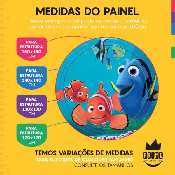 Painel Redondo 3D Procurando Nemo Tecido Sublimado - Image 4