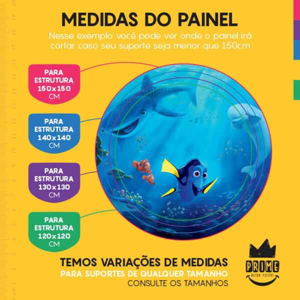 Painel Redondo 3D Procurando Nemo Tecido Sublimado - Image 4
