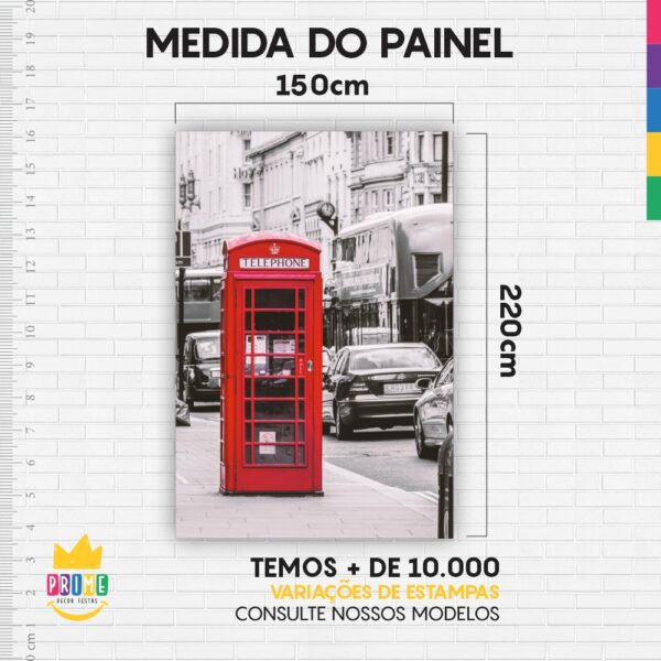 Painel de Festa Retangular 3D Cabine Telefônica Londres Casadinho 1,50m x 2,20m - Image 4