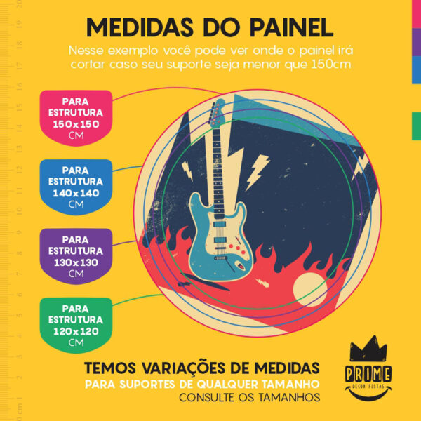 Painel Redondo 3D Rock Roll Tecido Sublimado - Image 4