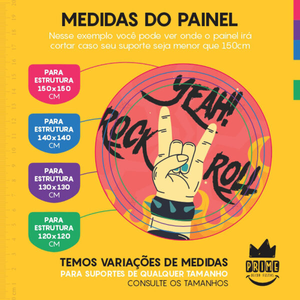 Painel Redondo 3D Rock Roll Tecido Sublimado - Image 4