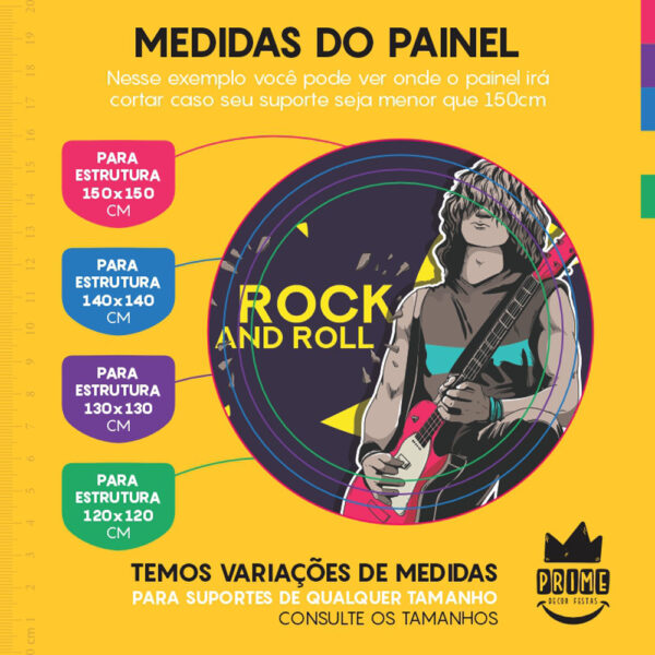 Painel Redondo 3D Rock Roll Tecido Sublimado - Image 4