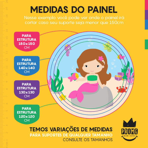 Painel Redondo 3D Sereia Cute Tecido Sublimado - Image 4