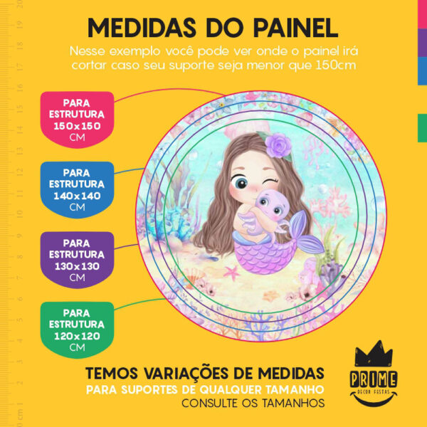 Painel Redondo 3D Sereia Tecido Sublimado - Image 4