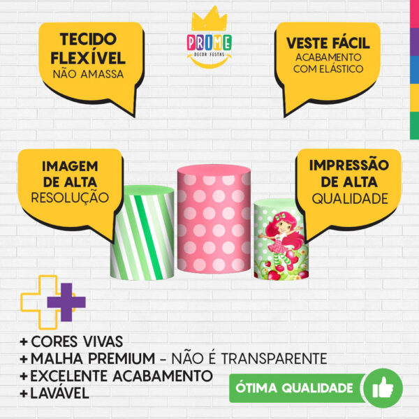 Trio Capas Cilindros Sublimado Moranguinho Tecido Veste Fácil - Image 3