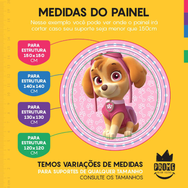 Painel Redondo 3D Skye Patrulha Canina Tecido Sublimado - Image 4