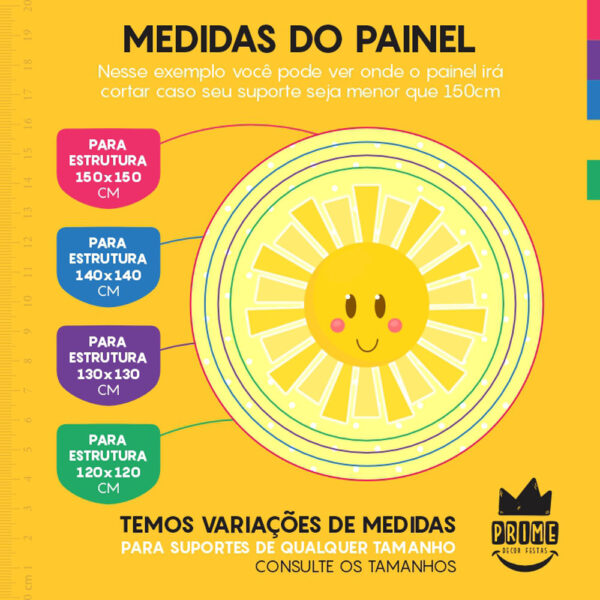 Painel Redondo 3D Sol Cute Amarelo Tecido Sublimado - Image 4