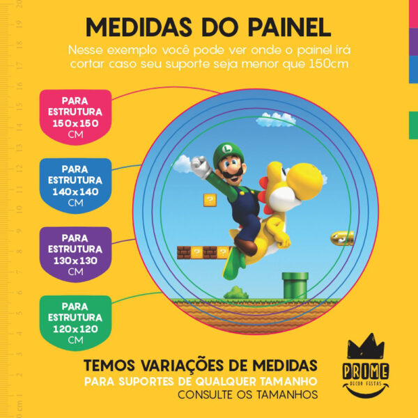 Painel Redondo 3D Super Mario Tecido Sublimado - Image 4