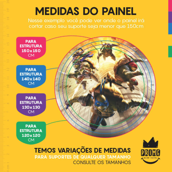 Painel Redondo 3D Tartarugas Ninjas Tecido Sublimado - Image 4
