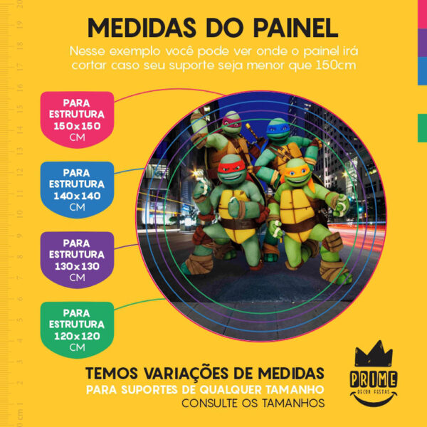 Painel Redondo 3D Tartarugas Ninjas Tecido Sublimado - Image 4