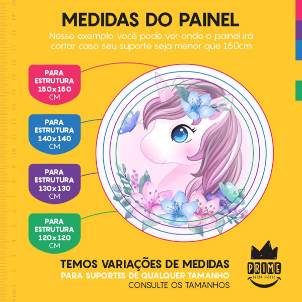 Painel Redondo 3D Unicórnio Cute Tecido Sublimado - Image 4