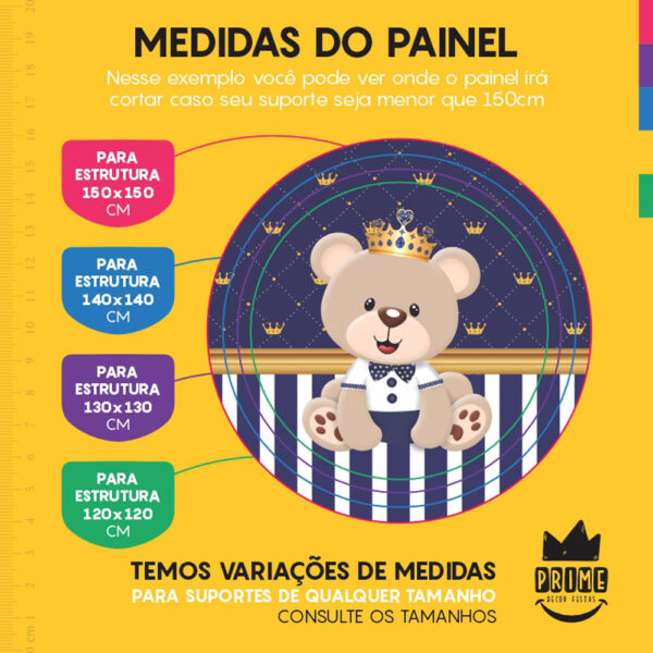 Painel Redondo 3D Ursinho Principe Tecido Sublimado - Image 4