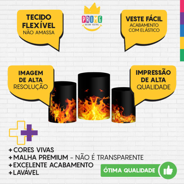 Trio Capa Cilindro Fogo 3d Em Tecido Com Elástico - Image 3