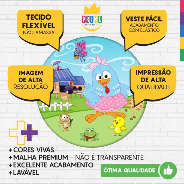 Trio Capa Cilindro + Painel Redondo 3D Galinha Pintadinha 1,50m Veste Fácil - Image 3
